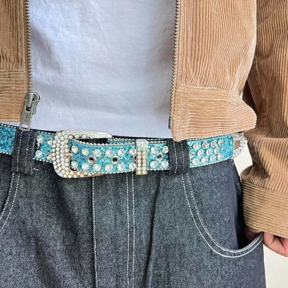 y2k 2000s skull bones blue rhinestone crystal grunge goth emo punk belt